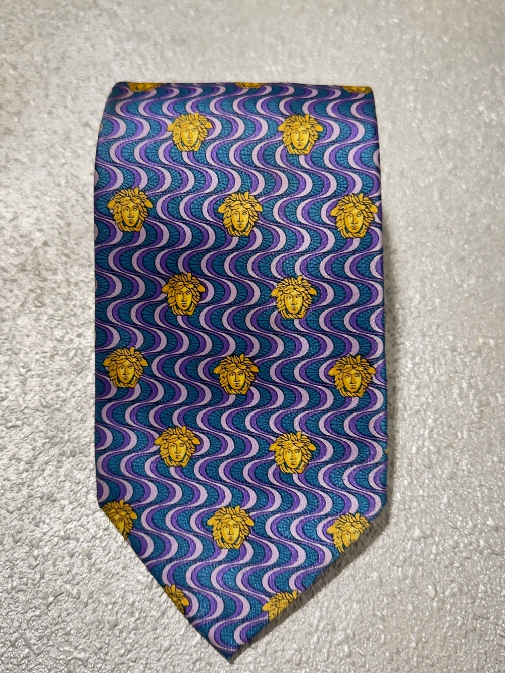 Versace Purple and Gold Medusa Wave Silk Tie